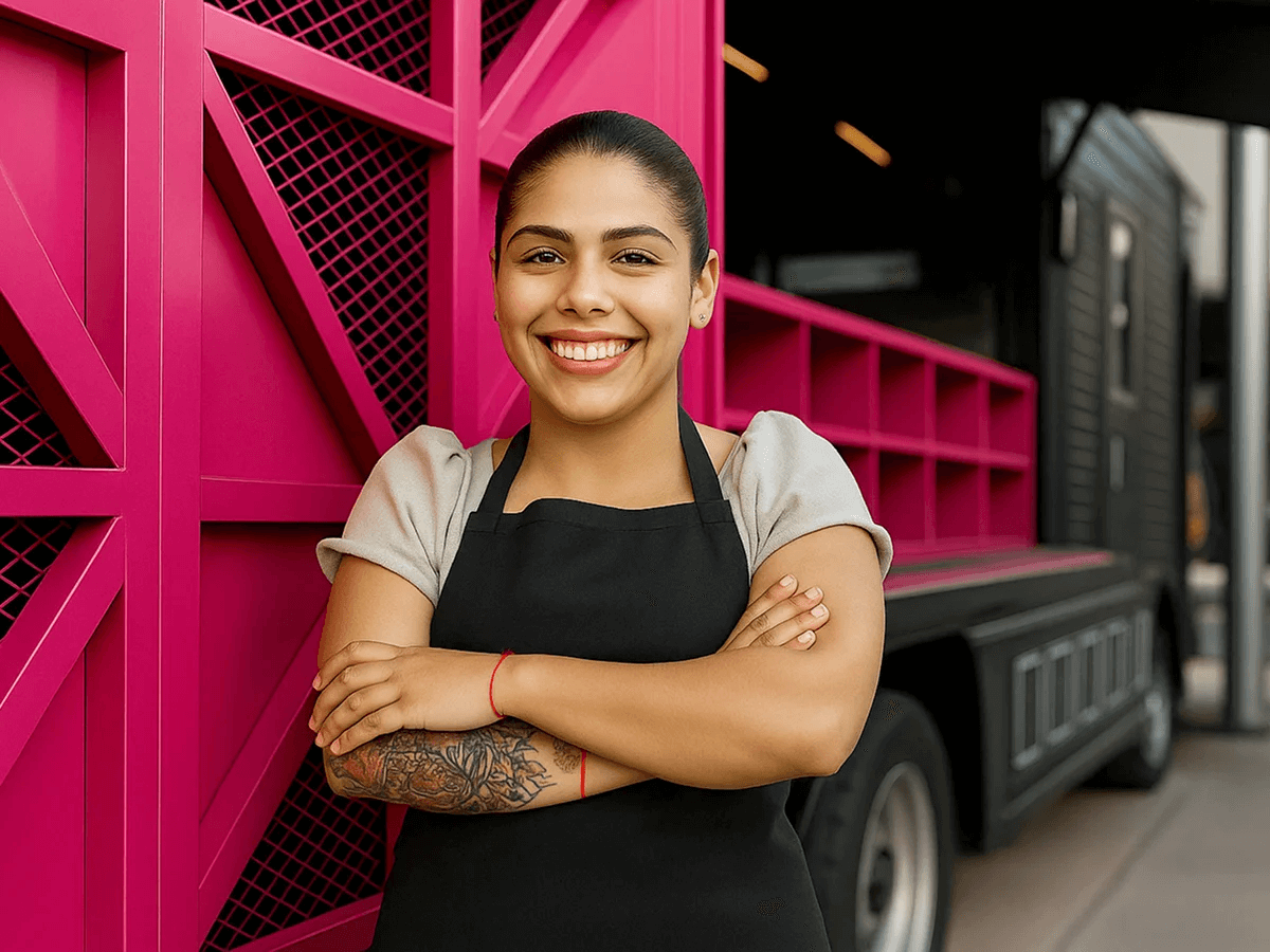 Mujer sonriendo brazos cruzados