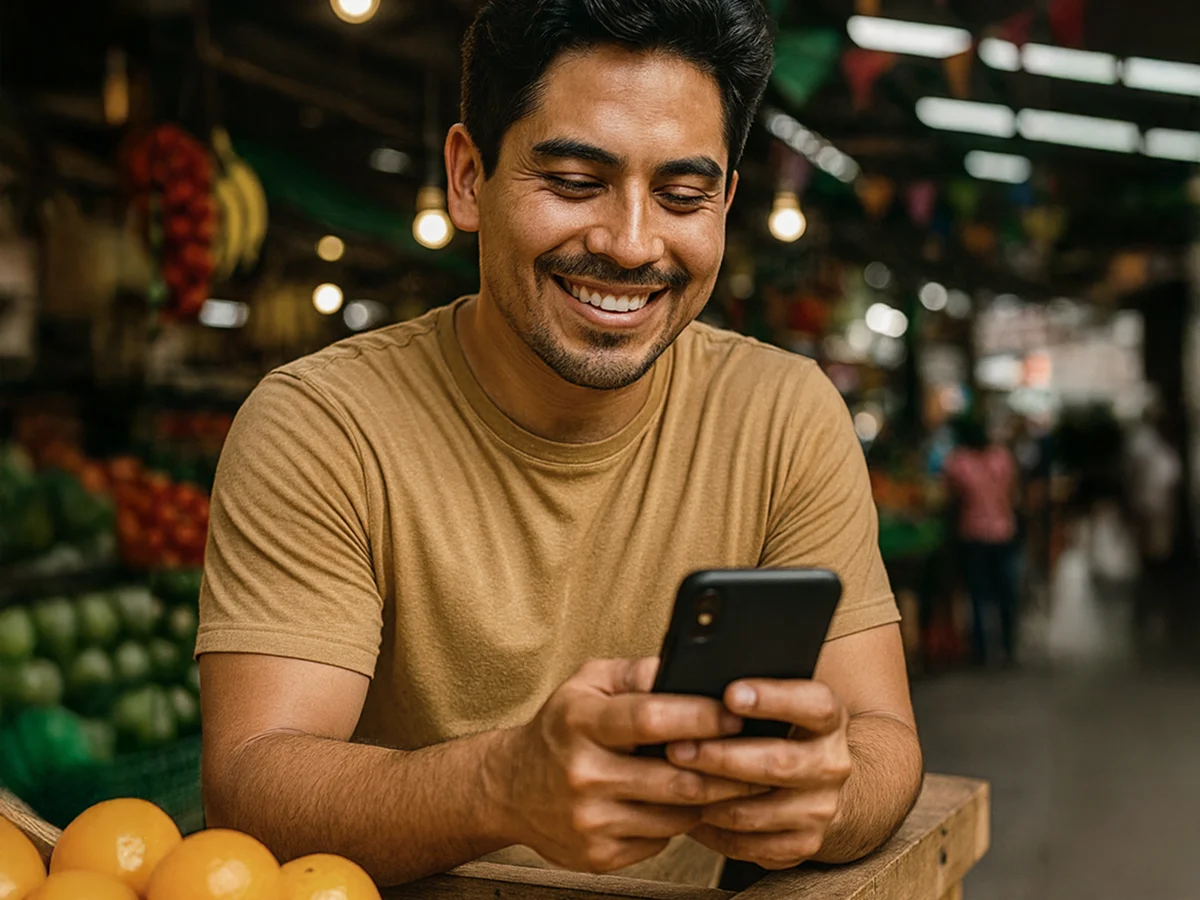 Hombre sonriendo al móvil