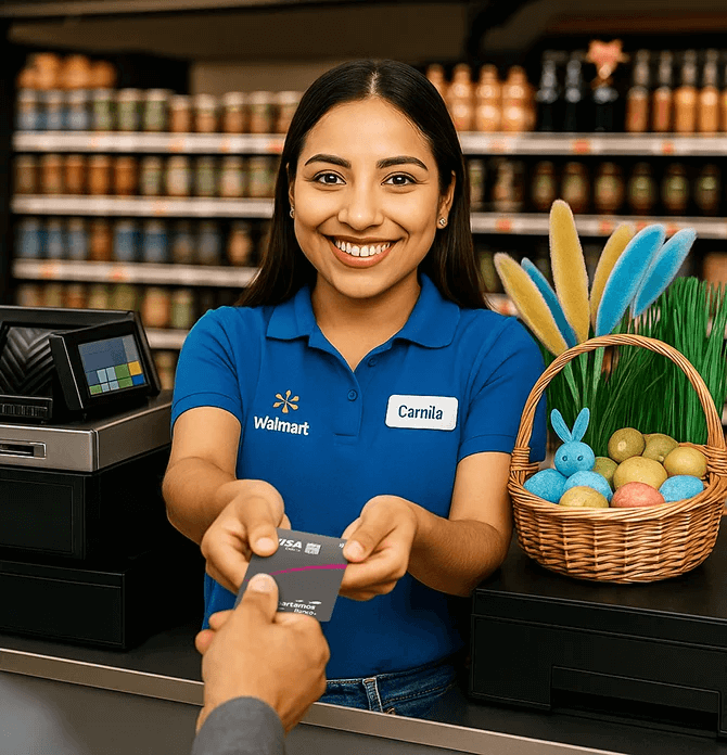 Mujer entregando tarjeta compartamos